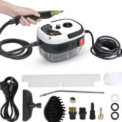 [LLC]*Håndholdt højtryksdamper, damprenser, 2500W damprenser med børstehoveder til køkken, badeværelse, bil (hvid)
