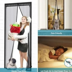 Magnetisk fluenet gardin, anti-insekt, flue-myggenet gardin til indvendig-terrasse-skydedør, sort 100x 210cm