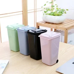 Mini Desktop Skraldespand Plast affaldsspande Med Låg Husholdning Cl Green One Size
