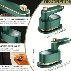 Mini Foldbar Håndholdt Steamer, 180° Roterende Dyse med Hurtig Opvarmning, Hurtig Rynkefjerner til Rejser, Kollegie, Grøn. Green