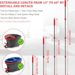 Mop-skaft Udskiftning Kompatibel med Vileda Spin Mop Tilbehør, 58 Tommer Rustfrit Stål Langt Mop-skaft til de Fleste Kosthoveder Justerbar Red 1x Mop Handle | Fyndiq