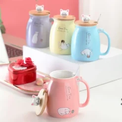 Morgenmadskrus Gave til Venner Kat Kaffekrus Kanin Tekop med Låg Ske Purple