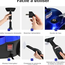 Multifunktionel Damprenser 2000W COSTWAY Bedbugs - 1,5L Tank, 19 Tilbehør, 4,0 Bar - LED Indikator - 108℃ - Støvmider Blå Blå