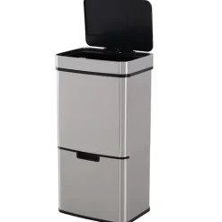 Nancy's Bozeman Prullenbak - Sensor Prullenbak - Afvalscheidingssysteem - 72 L - 3-Vaks - RVS - 42 x 30 x 81 cm - Zilver