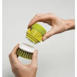 Opvaskebørste med sæbedispenser, genopfyldelig, til rengøring af køkken med opbevaringsstand green