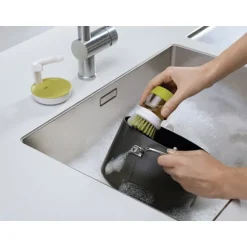 Opvaskebørste med sæbedispenser, genopfyldelig, til rengøring af køkken med opbevaringsstand green