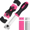 3-pak Glasskraber med 30 Ekstra Blade til Skrabere, Multifunktionel Rengøring, til Etiketter, Klistermærker, Glasmaling (Pink - Dobbelt)