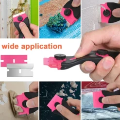 3-pak Glasskraber med 30 Ekstra Blade til Skrabere, Multifunktionel Rengøring, til Etiketter, Klistermærker, Glasmaling (Pink - Dobbelt)
