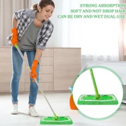 10-pak gulvklude, kompatible med Swiffer Sweeper, til våd og tør brug, genanvendelige mikrofiberklude til alle gulvtyper, grønne 25x11,5 cm