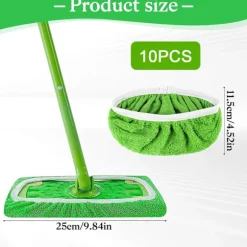 10-pak gulvklude, kompatible med Swiffer Sweeper, til våd og tør brug, genanvendelige mikrofiberklude til alle gulvtyper, grønne 25x11,5 cm