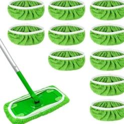 10-pak gulvklude, kompatible med Swiffer Sweeper, til våd og tør brug, genanvendelige mikrofiberklude til alle gulvtyper, grønne 25x11,5 cm