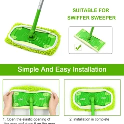 10-pak gulvmopper kompatible med Swiffer Sweeper til våd og tør brug, genanvendelige mikrofiberklude til alle gulvtyper, grøn 25x11,5 cm-FA-
