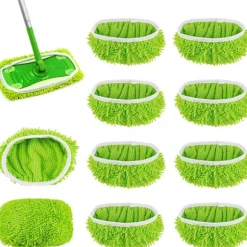 10-pak gulvmopper kompatible med Swiffer Sweeper til våd og tør brug, genanvendelige mikrofiberklude til alle gulvtyper, grøn 25x11,5 cm