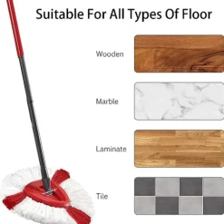 (4-pak) Kompatibel med Vileda moppehoveder (rød hvid), 2-i-1 Turbo moppehoved kompatibel, mikrofiber
