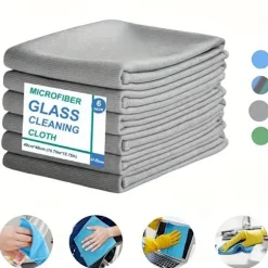 6-pak Mikrofiber Glasrenseklude - Stribefrit, Til Vinduer/Bil/Spejle, Genanvendelige Gray 6 PCS