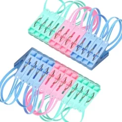24-pak plastik tøjklemmer med snor, vindtætte tøjbøjleclips, skridsikre vasketøjsclips, tørreclips med robust stålfjeder