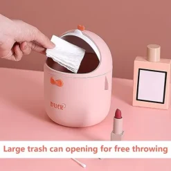 (Pink)Mini skrivebords skraldespand med låg, bærbar sød tegneserie stil skraldespand