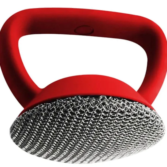 Rengøringsbørste med håndtag, metalnet-skrubber, grydebørste, opvaskebørste (Fww) Red