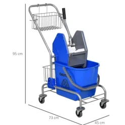 Rengøringsvogn husholdningsvogn professionel bagepressespand 26 L + opbevaringskurv blå 73L x 45W x 95H cm Aosom
