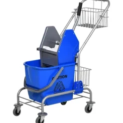 Rengøringsvogn husholdningsvogn professionel bagepressespand 26 L + opbevaringskurv blå 73L x 45W x 95H cm Aosom