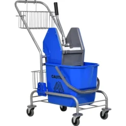 Rengøringsvogn husholdningsvogn professionel bagepressespand 26 L + opbevaringskurv blå 73L x 45W x 95H cm Aosom