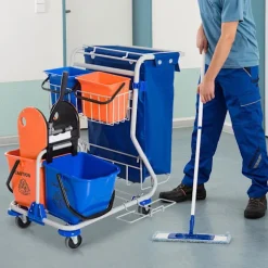 Rengøringsvogn Rengøringsvogn 4 Spande Aftørringsvogn Systemvogn Med Hjul Blå Orange 100 X 70 X 103 Cm
