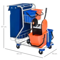 Rengøringsvogn Rengøringsvogn 4 Spande Aftørringsvogn Systemvogn Med Hjul Blå Orange 100 X 70 X 103 Cm