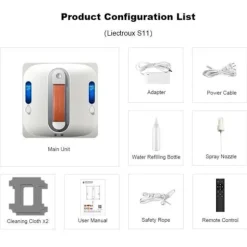 Robot Vinduesvasker - LIECTROUX - S11 - Spray i 4 Retninger - Glasdetektering - Bluetooth Kontrol