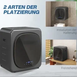 Rootz Compact Grey Tørretumbler - Tøjtørrer - UV-desinfektion - 4 Kg Kapacitet - 48cm x 40cm x 56cm - Hurtig deodorisering under 30 min.