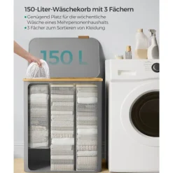 Rootz Dove Grey sammenklappelig vasketøjskurv - Tøjkurv - Sammenklappelig opbevaringsspand - 600D Oxford-klud - Bambus - Glasfiberstænger - Letvægts - | Fyndiq