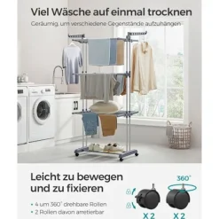 Rootz Grey Tørrestativ - Stål & Plast - Pladsbesparende design - Foldbart stativ - Stor tørrekapacitet - 64cm x 126cm x 172cm