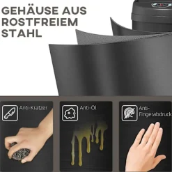 Rootz 50L sensor affaldsbeholder - Automatisk skraldespand - Berøringsfri beholder - Soft-Close funktion - Sort rustfrit stål