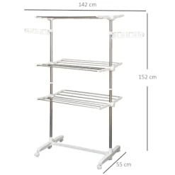 Rootz 3-lags foldbar mobil tøjlufter - Tørretumbler - Tørrestativ - Maksimal alsidighed - Pladsbesparende design - Nem mobilitet - 142L x 55W x 152H c | Fyndiq