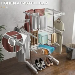 Rootz 3-lags foldbar mobil tøjlufter - Tørretumbler - Tørrestativ - Maksimal alsidighed - Pladsbesparende design - Nem mobilitet - 142L x 55W x 152H c | Fyndiq