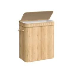 Rootz Natural Bamboo Vasketøjskurv med Låg - Hæmmer - Tøjopbevaring - Miljøvenlig - Letvægts - Holdbar - 54,5 cm x 34,5 cm x 61 cm