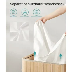 Rootz Natural Bamboo Vasketøjskurv med Låg - Hæmmer - Tøjopbevaring - Miljøvenlig - Letvægts - Holdbar - 54,5 cm x 34,5 cm x 61 cm