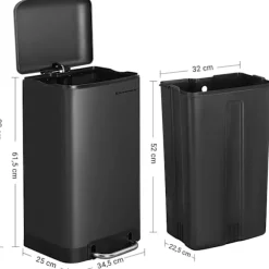 Rootz Pedalspand 30 L - Skraldespande - Sort - 34,5 x 61,5 x 27,5 cm (BxH x D)