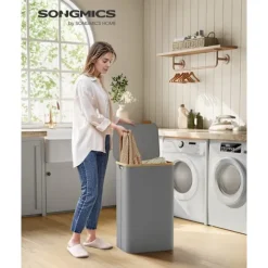 Rootz Portable Dove Grey Vasketøjskurv - Tøjkurv - Sammenklappelig opbevaringsbeholder - 600D Oxford-stof - Bambusramme - Letvægts - 42 cm x 32 cm x 7 | Fyndiq