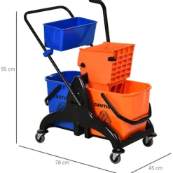 Rootz Professional Cleaning Trolley - Vagtmarkedskurv - Rengøringsvogn - Let gulvrensning - 78 cm x 45 cm x 95 cm