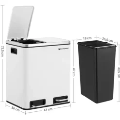 Rootz skraldespand - 30 L - Pedalspand - Indvendig beholder - 2x 15 L - Metal - Hvid - Affaldsseparering - Soft Close - Lufttæt - 41 x 36 x (47-73,5) | Fyndiq