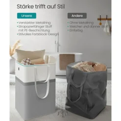 Rootz Sæt med 2 Dove Grey Vasketøjsposer - Tøjkurve - Opbevaringskurve - Polyester bomuldsstof - 45 cm x 40 cm x 65 cm