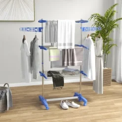 Rootz Tørrestativ - Tøjlufter - 5 niveauer - Sammenfoldelig - Et-klik-system - Rustfrit stål - ABS - Blå - Sølv - 142 Cm X 55 Cm X1 72 Cm