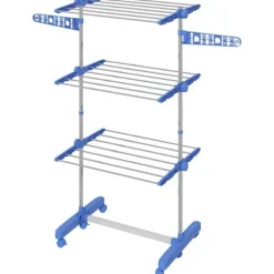 Rootz Tørrestativ - Tøjlufter - 5 niveauer - Sammenfoldelig - Et-klik-system - Rustfrit stål - ABS - Blå - Sølv - 142 Cm X 55 Cm X1 72 Cm