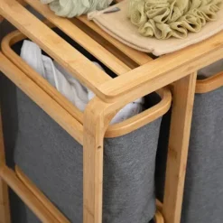 Rootz vasketøjskurv - Bambus vasketøjskurv - 3 aftagelige kurve - Naturgrå - 50 cm x 32 cm x 69,7 cm