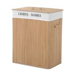 Rootz Vasketøjskurv - 100L - Håndvask - Vasketøjsopbevaring - Vaskeboks - Bambus - Brun - Hvid - 52 x 32 x 63 cm