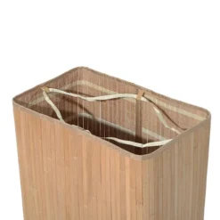 Rootz Vasketøjskurv - 100L - Håndvask - Vasketøjsopbevaring - Vaskeboks - Bambus - Brun - Hvid - 52 x 32 x 63 cm