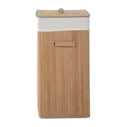 Rootz Vasketøjskurv - 100L - Håndvask - Vasketøjsopbevaring - Vaskeboks - Bambus - Brun - Hvid - 52 x 32 x 63 cm