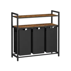 Rootz vasketøjskurv 3 rum med 2 hylder - Vintage opbevaringsenhed - MDF stål - Oxford klud - 92,5 cm x 33 cm x 92 cm