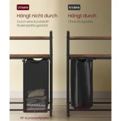 Rootz vasketøjskurv 3 rum med 2 hylder - Vintage opbevaringsenhed - MDF stål - Oxford klud - 92,5 cm x 33 cm x 92 cm