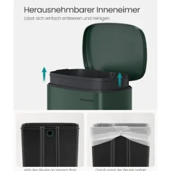 Rootz Vintage Green Steel skraldespand - Skraldespand - Affaldskurv - Stål- og plastkonstruktion - 43,2 cm x 37,1 cm x 63,2 cm